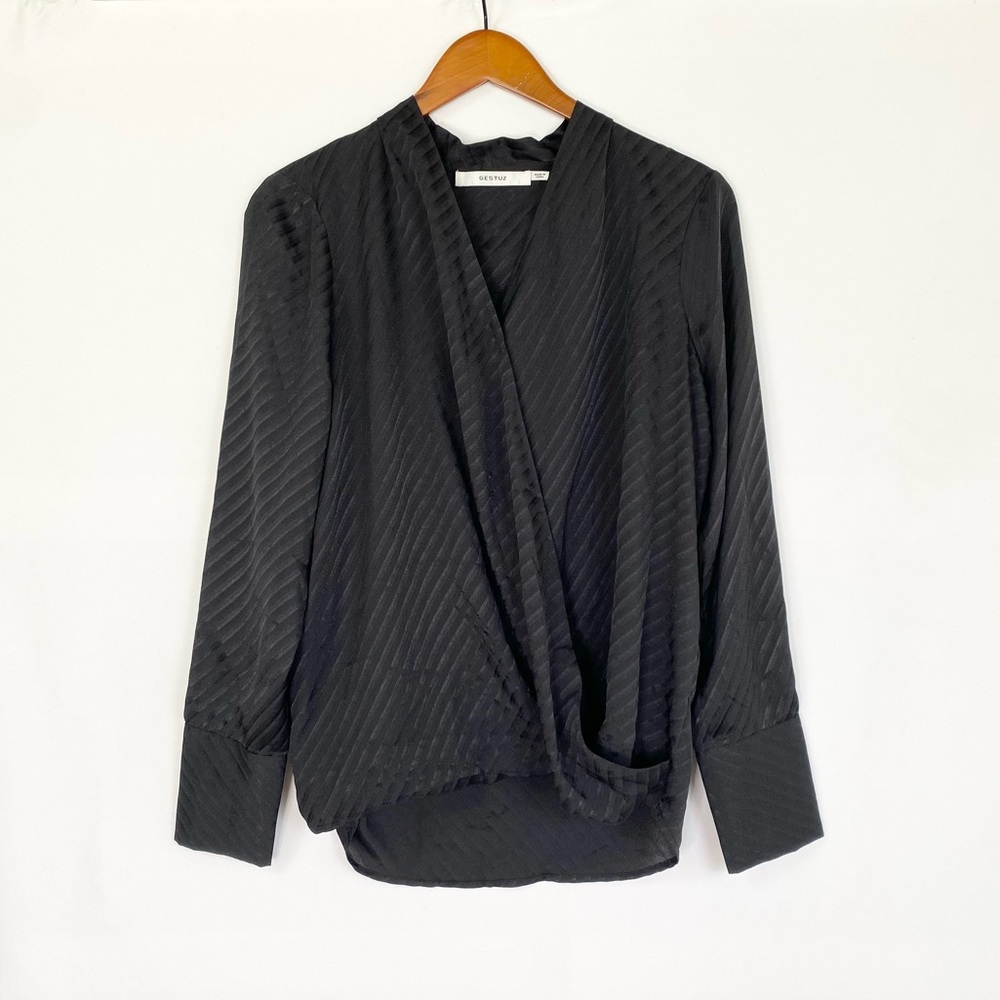 Gestuz Gunilla Striped Long‎ Sleeve Blouse V Neck Drape Relaxed Fit Size 38